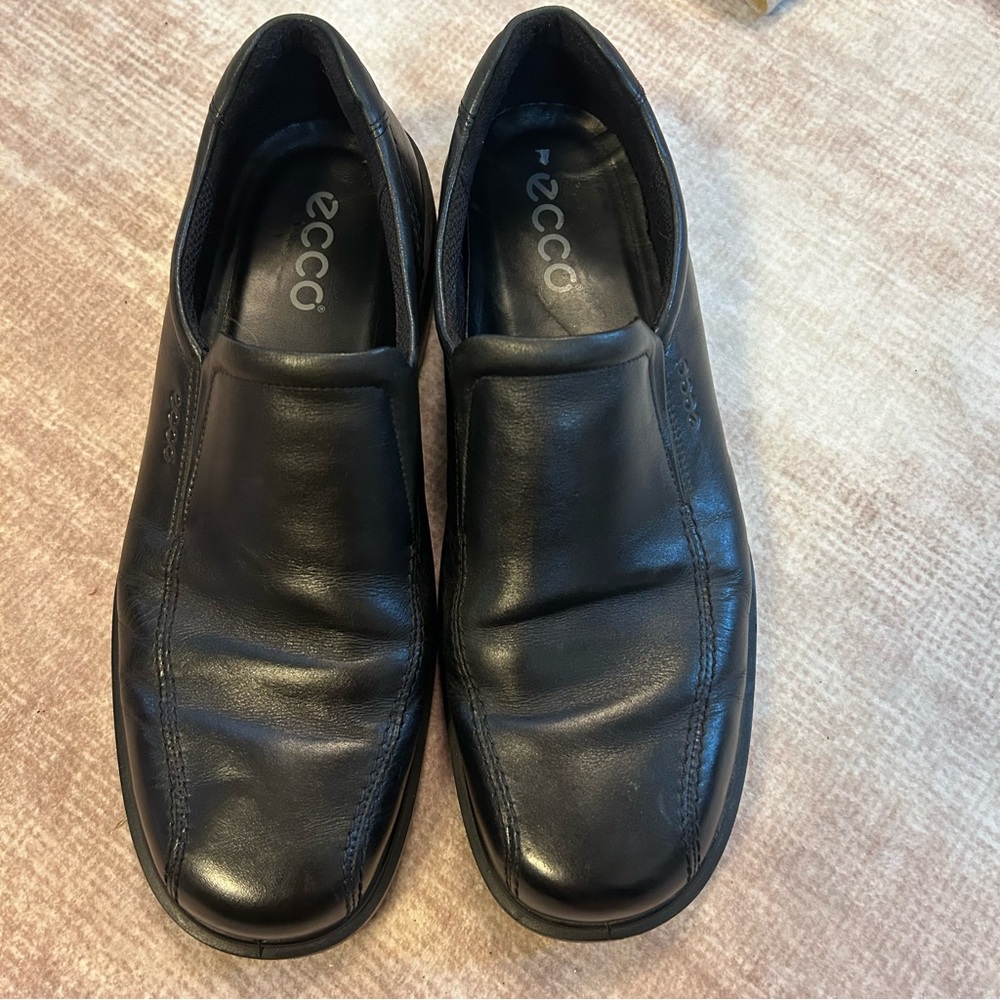 Ecco Black Leather Loafers Slip-On Shoes Sz 46 - Picture 3 of 8